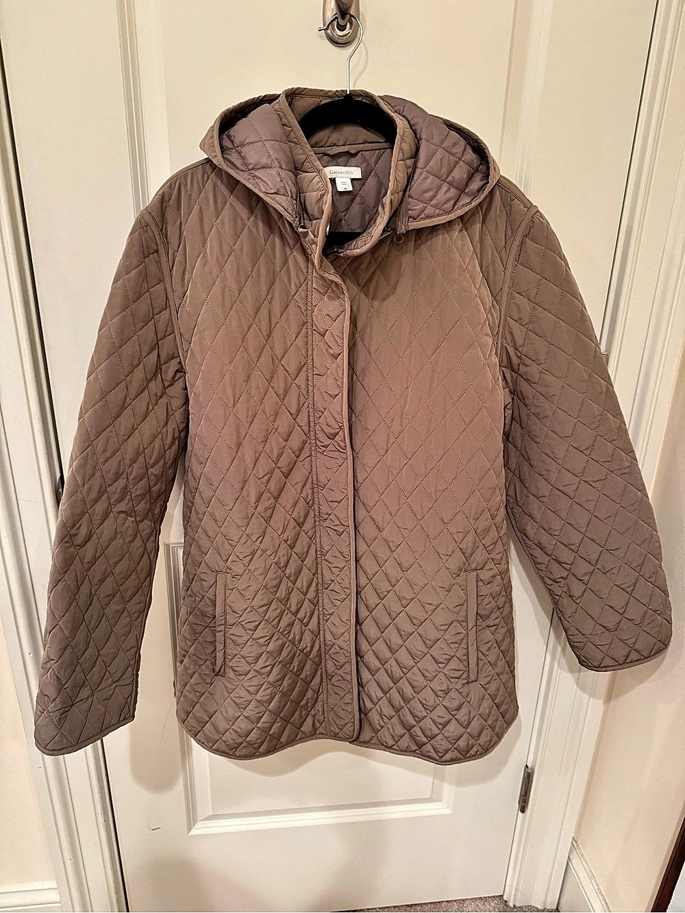 Garnet Hill Essential Quilted Car Coat Taupe/Brown